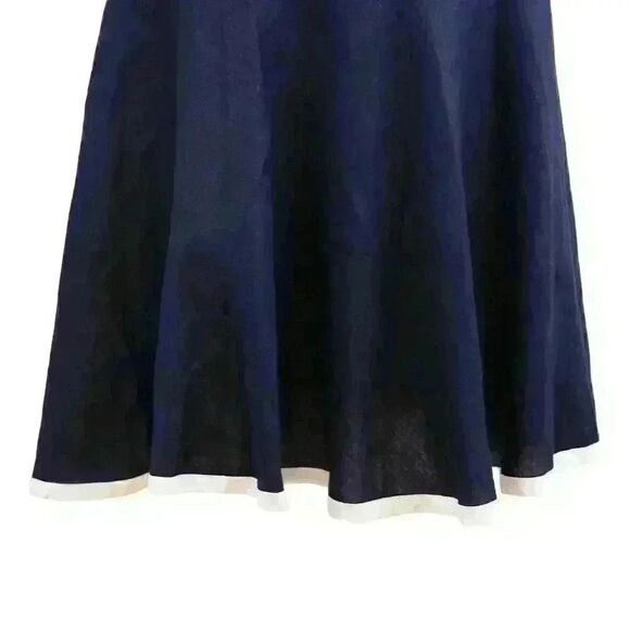 VINTAGE Ralph Lauren Navy Blue Linen Trumpet Skirt White Ribbon Hem Size 12 - Picture 2 of 6